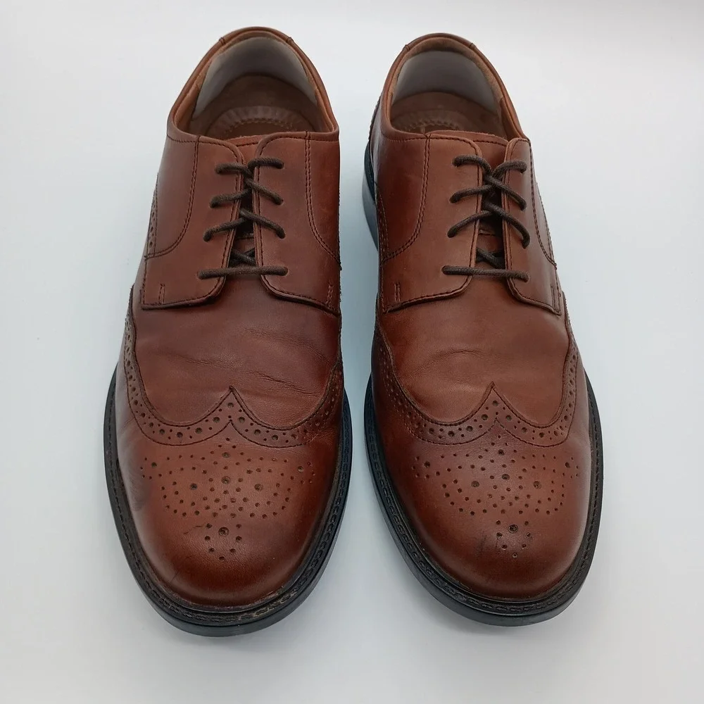 Johnston & Murphy Mens 12M Brown Leather Wingtip Oxford Brogue Shoes‎